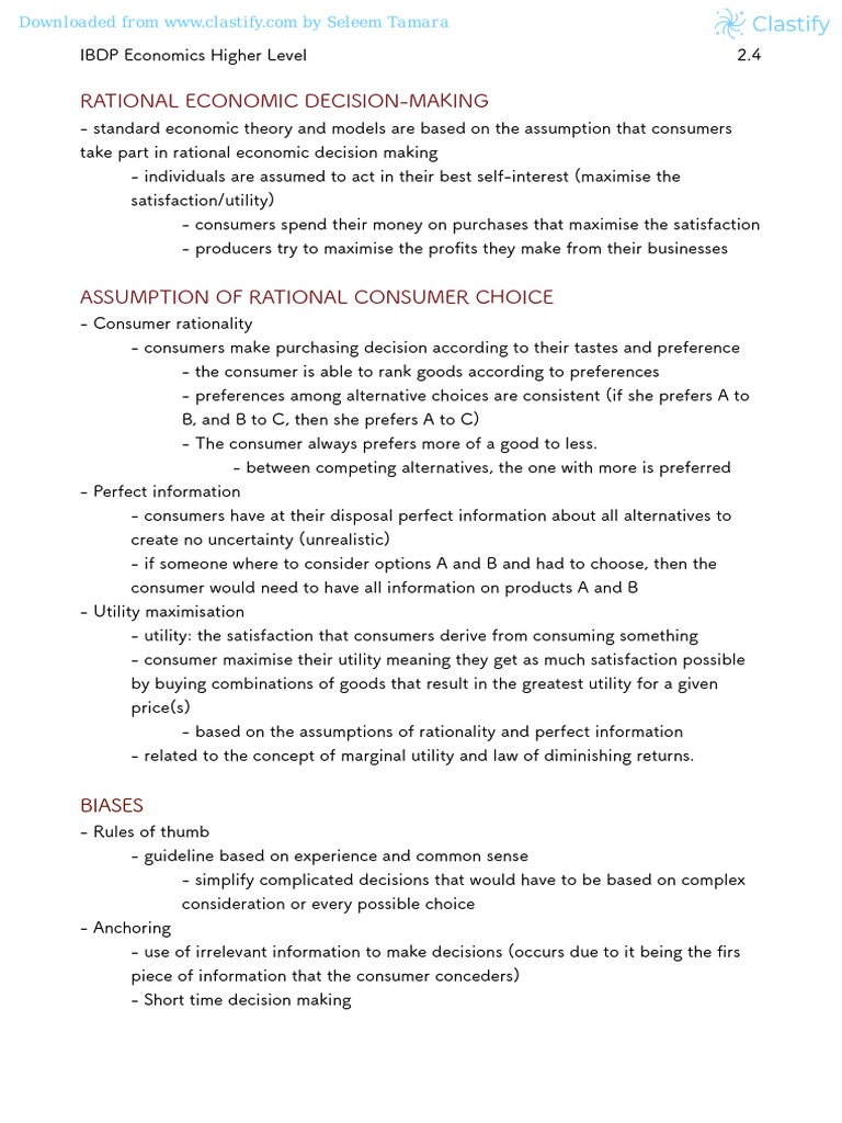 IB HL Econ Notes | PDF | Utility | Economics