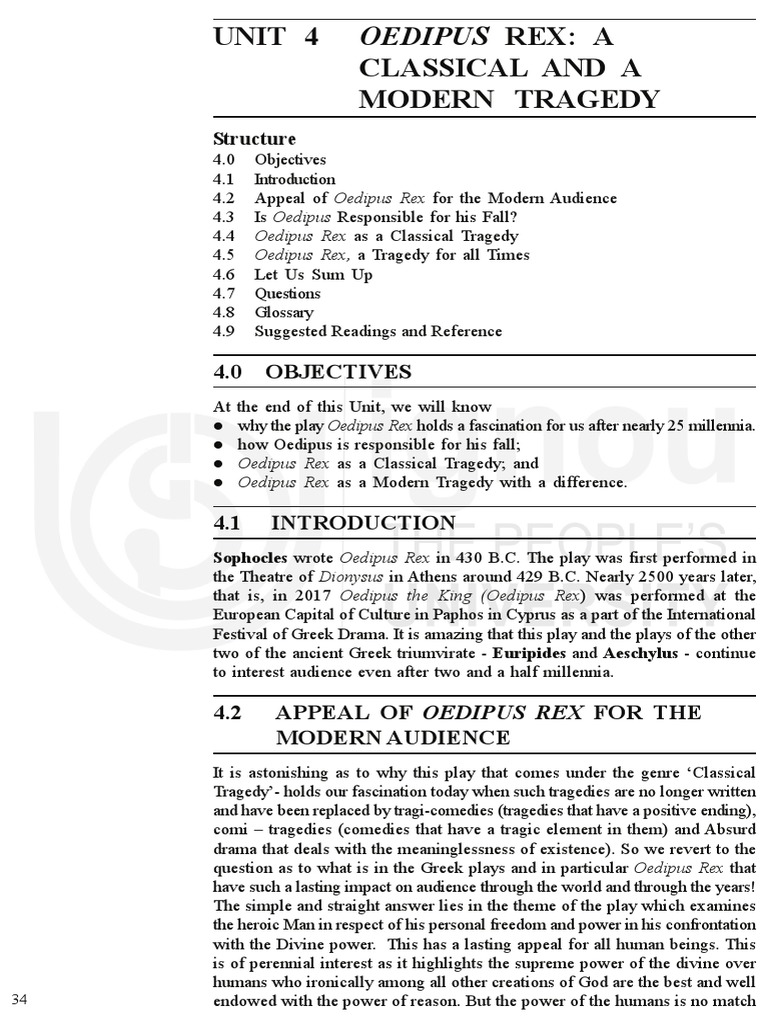 Oedipus Rex A Classical And Modern Tragedy Pdf