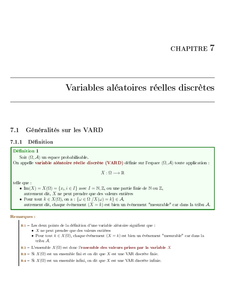 Variables Aléatoires Réelles Discrètes | PDF | Variance (mathématiques ...