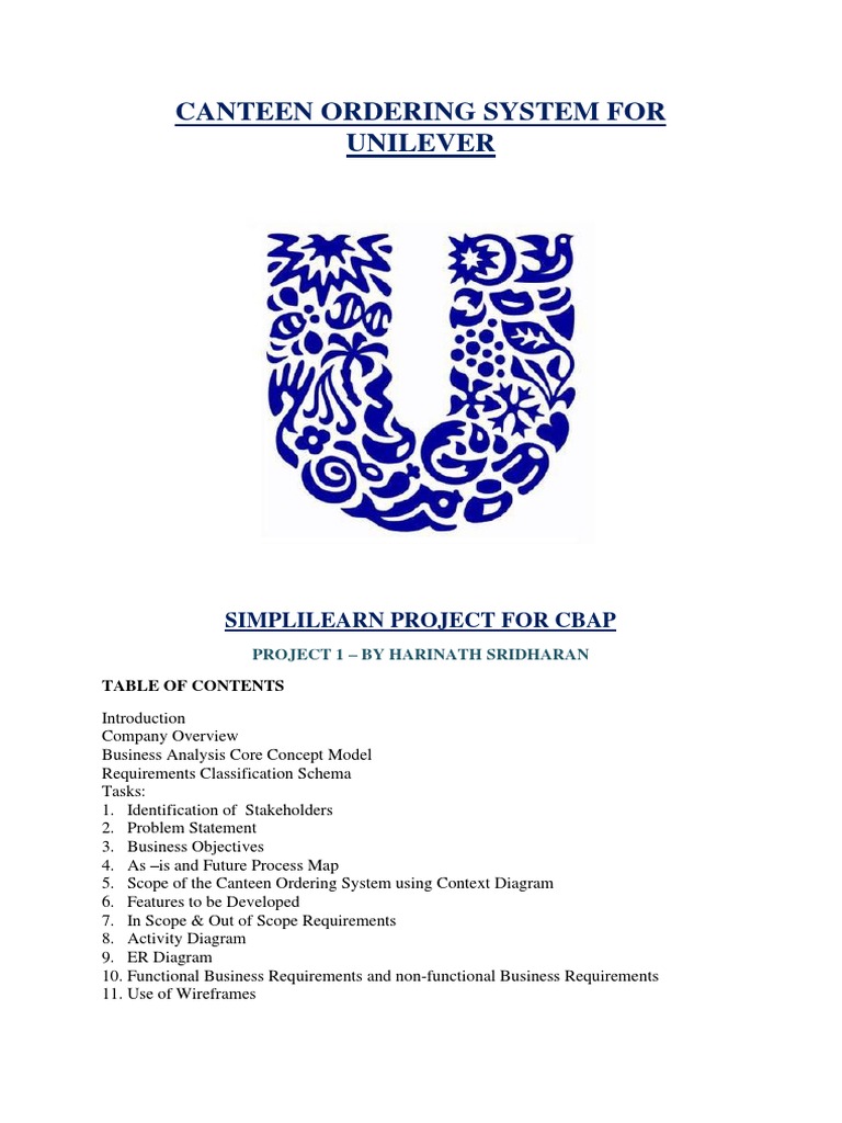 Canteen Ordering System For Unilever Simplilearn Project For Cbap PDF Usability Payroll