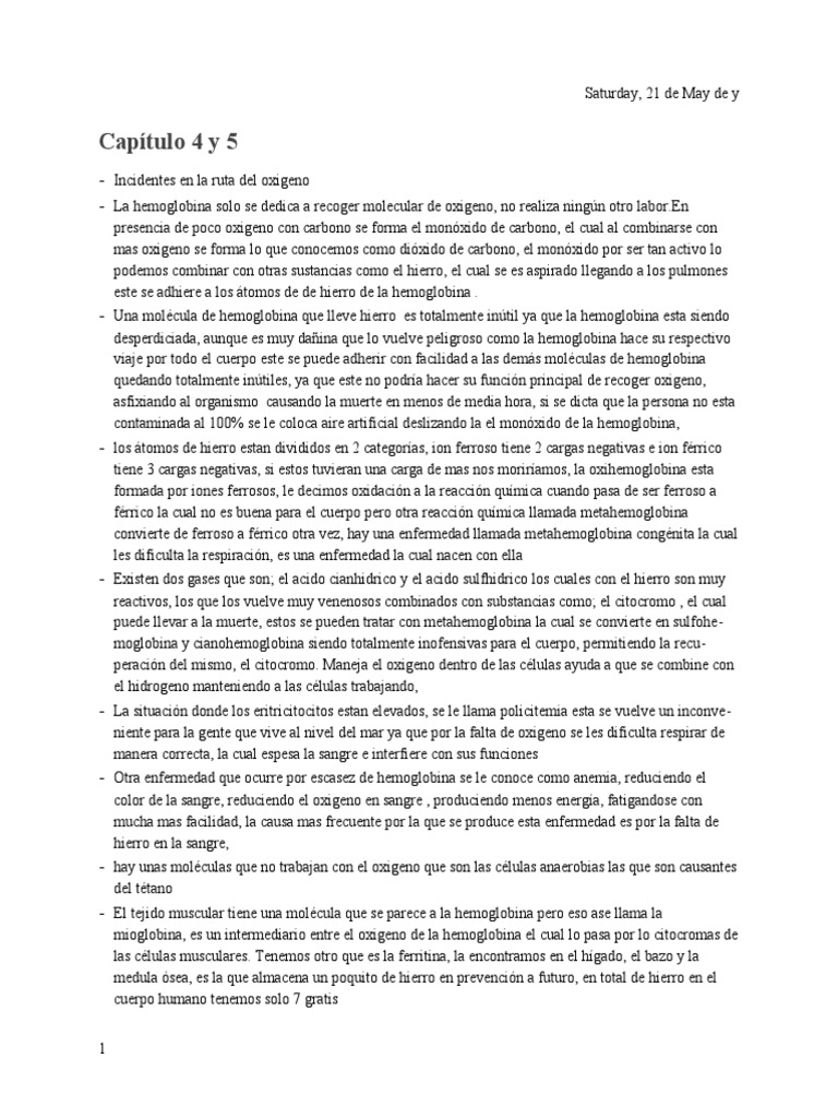 El Rio Viviente Capitulo 4 y 5 | PDF | Oxígeno | Hemoglobina