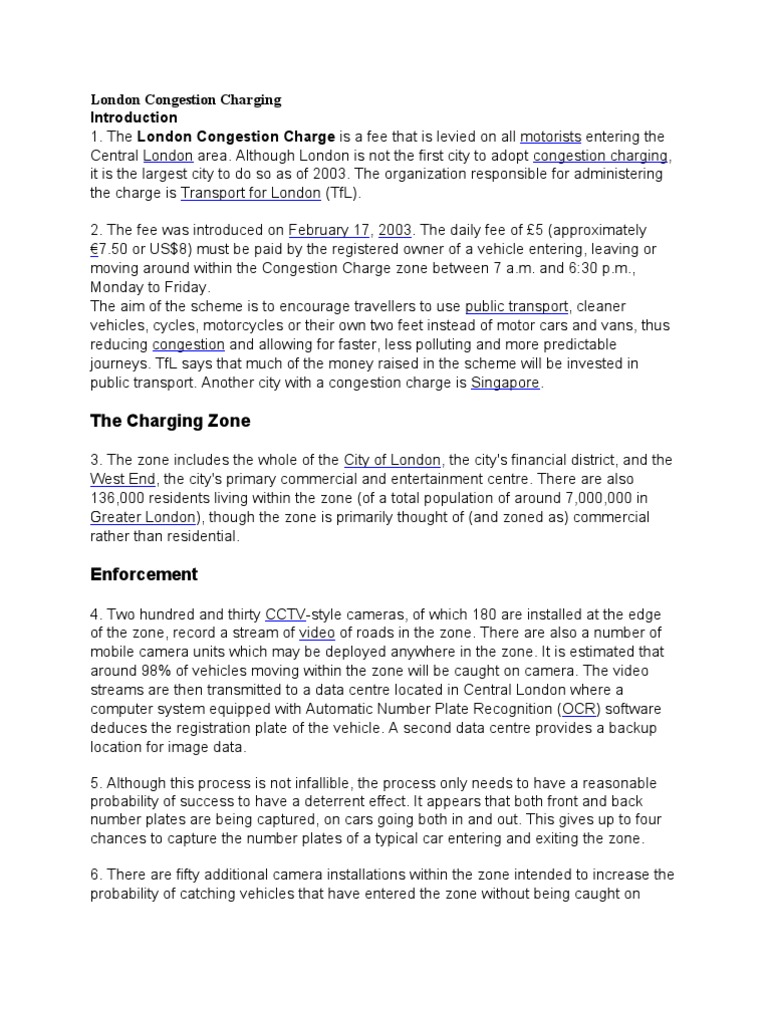 London Congestion Charge Case Study  PDF  Traffic Congestion  Industries