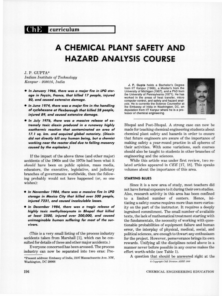 A Chemical Plant Safety and PDF Reliability Engineering Risk