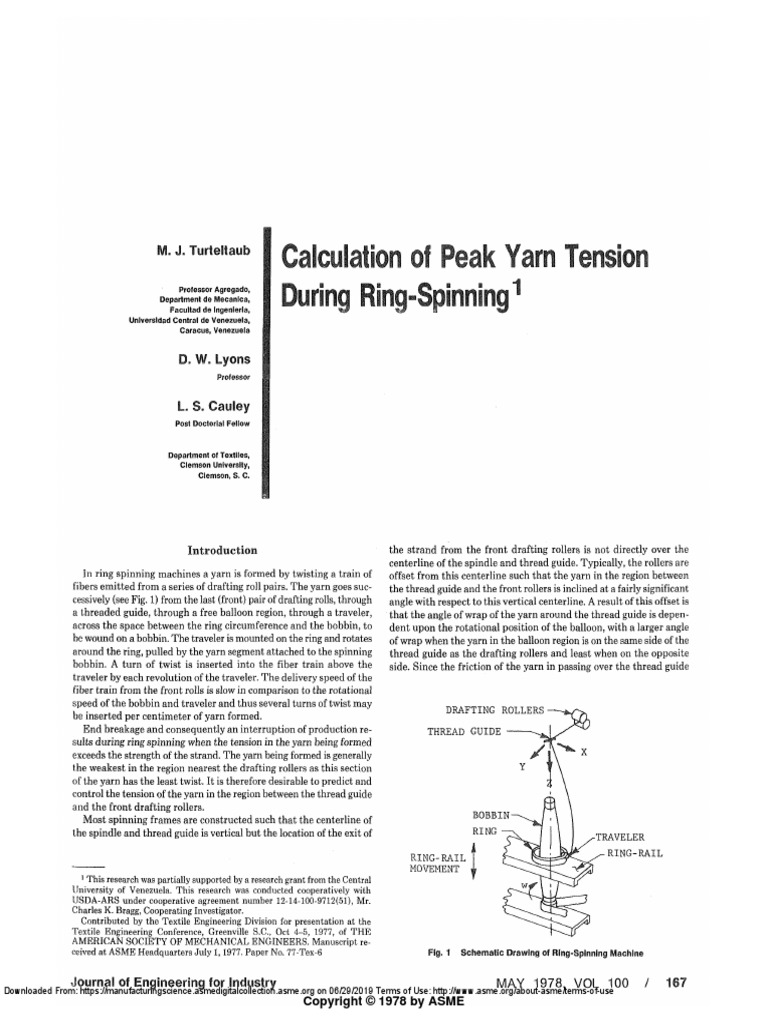 Calculation of Peak Yarn Tension During RingSpinning M. J. Turfeltaub