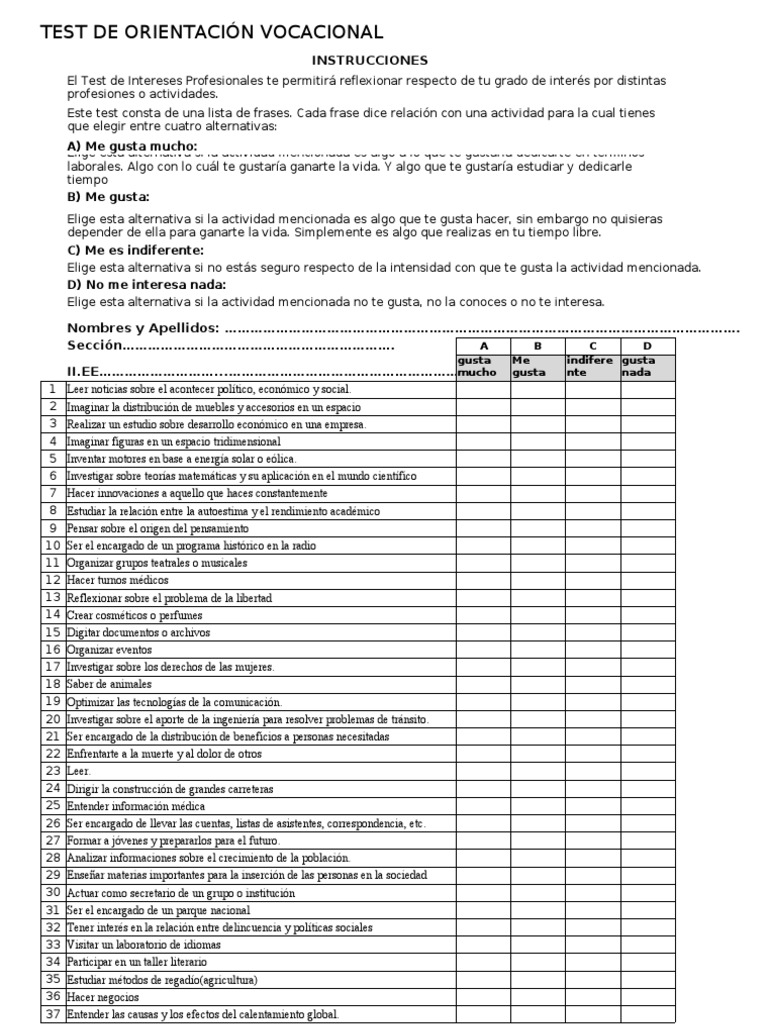 Test Vocacional para Adolescentes PDF | PDF | Sociedad | Diseño