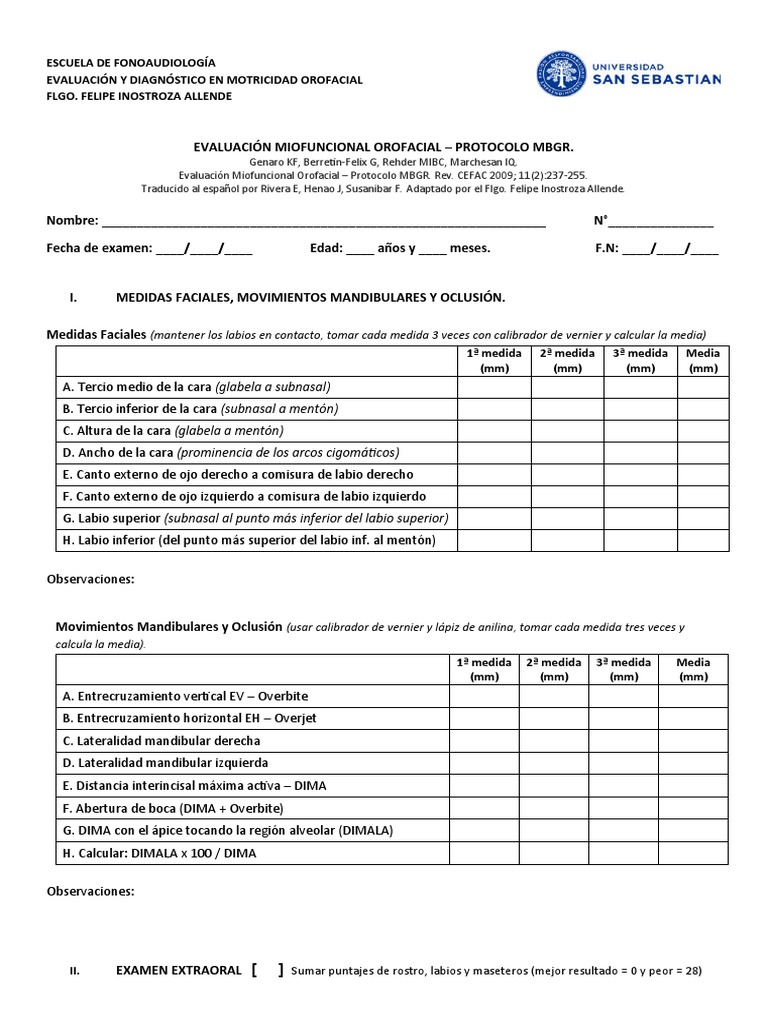 Protocolo MBGR para Evaluación Orofacial | PDF | Boca | Cabeza y cuello ...