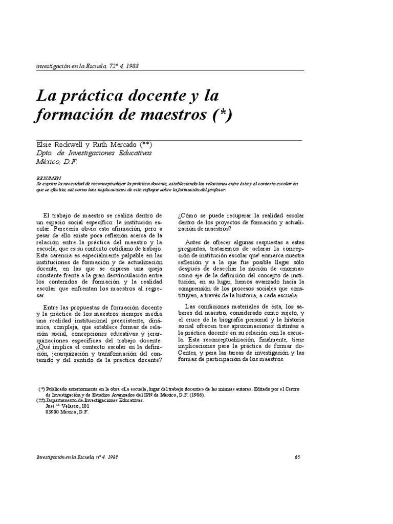 Reconceptualización de la Práctica Docente | PDF | Maestros | Salón de ...