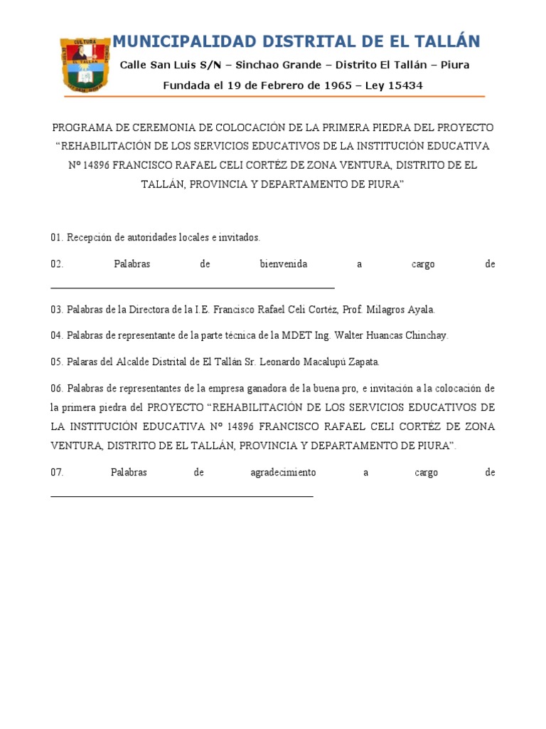 Esquema Del Programa De La Ceremonia Esta Mañana Asistimos A La