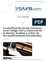 La Clasi Cación de Los Contratos en El Código Civil y Comercial de La Nación. Análisis y Crítica de Las Modi Caciones Introducidas