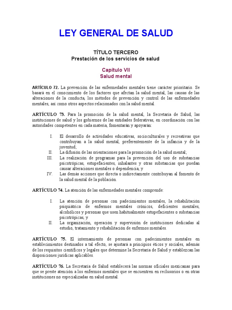 Salud Mental en la Ley General de Salud | PDF | Salud mental ...