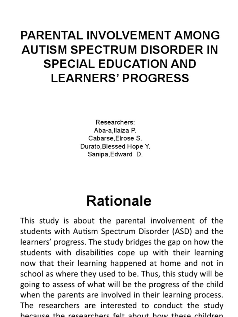 Parental Involvement Among Autism Spectrum Disorder in Special | PDF ...