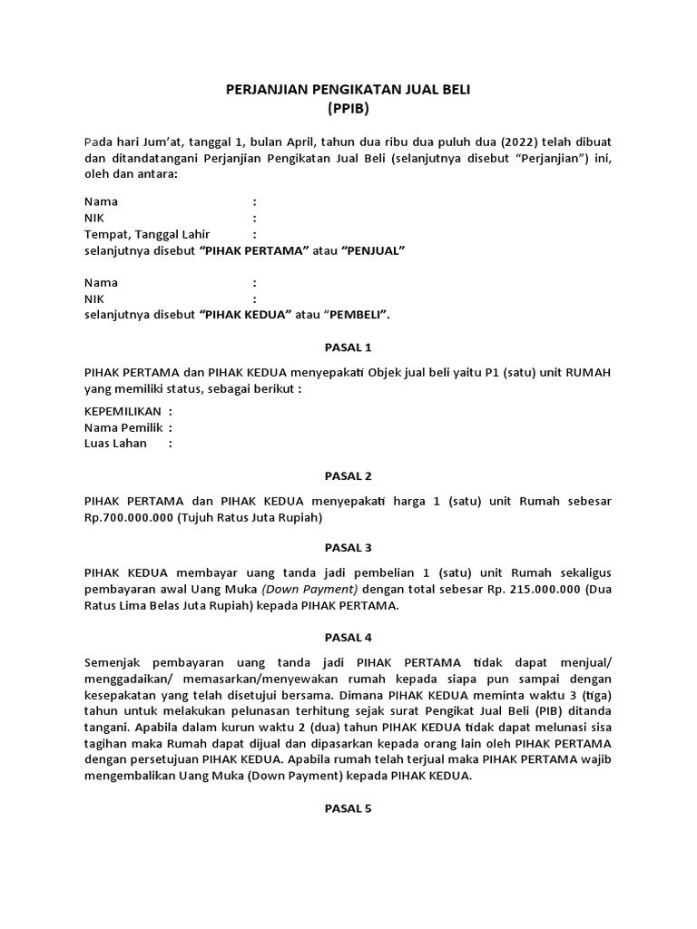 Surat Perjanjian Pengikatan Jual Beli | PDF