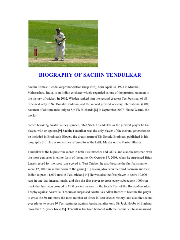 Biography Of Sachin Tendulkar Test Cricket Ball Games