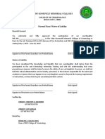 Cebu Roosevelt Memorial Colleges College of Criminology Bogo City, Cebu Parental Form/ Waiver of Liability Parental Consent