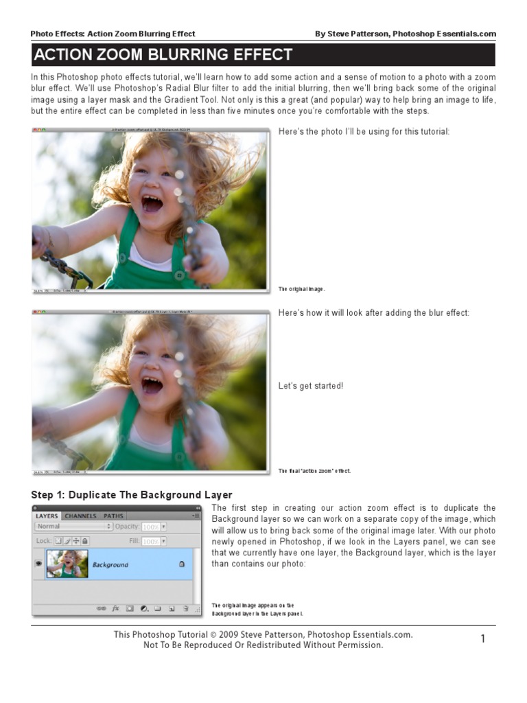 Photo Effects: Action Zoom Blurring Effect | PDF