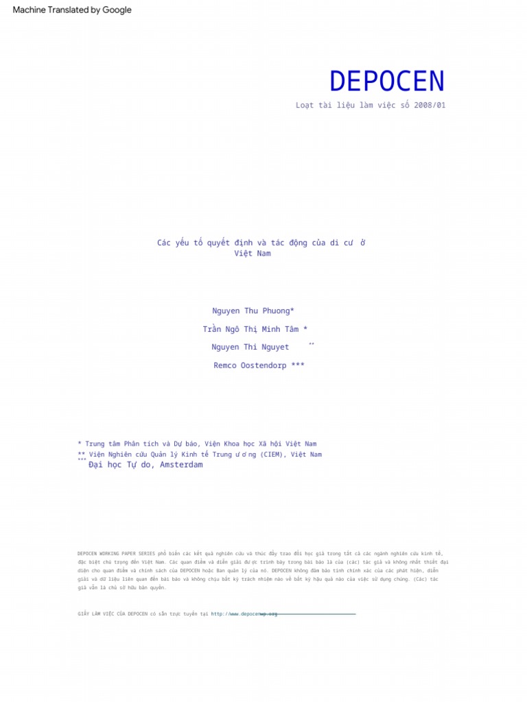 Determinants and Impacts of Migration in Vietnam - DEPOCENWP | PDF