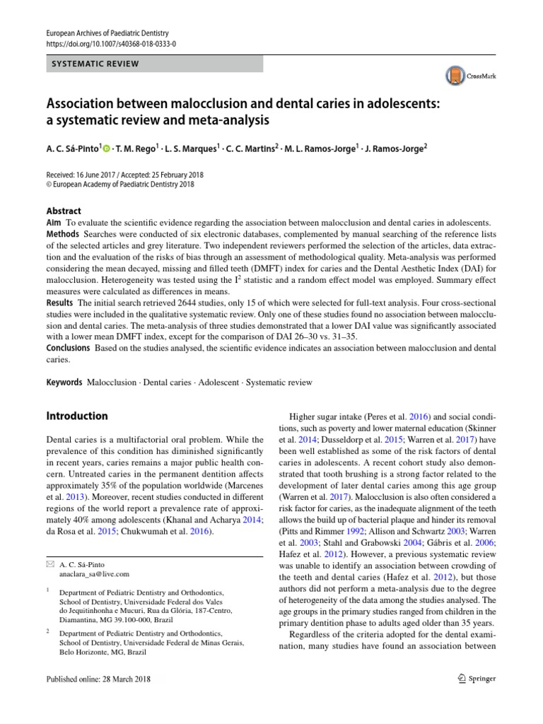 Association Between Malocclusion and Dental Caries in Adolescents A