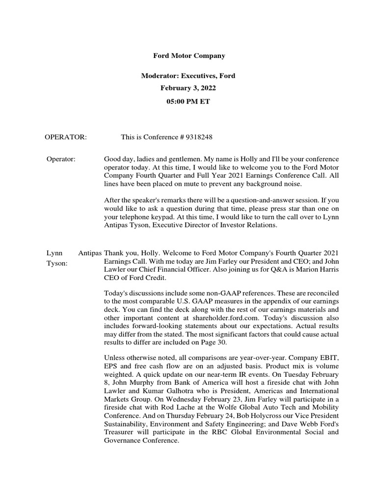 G. Ford Motor Company 2021 Q4 Earnings Transcript 20220203 PDF