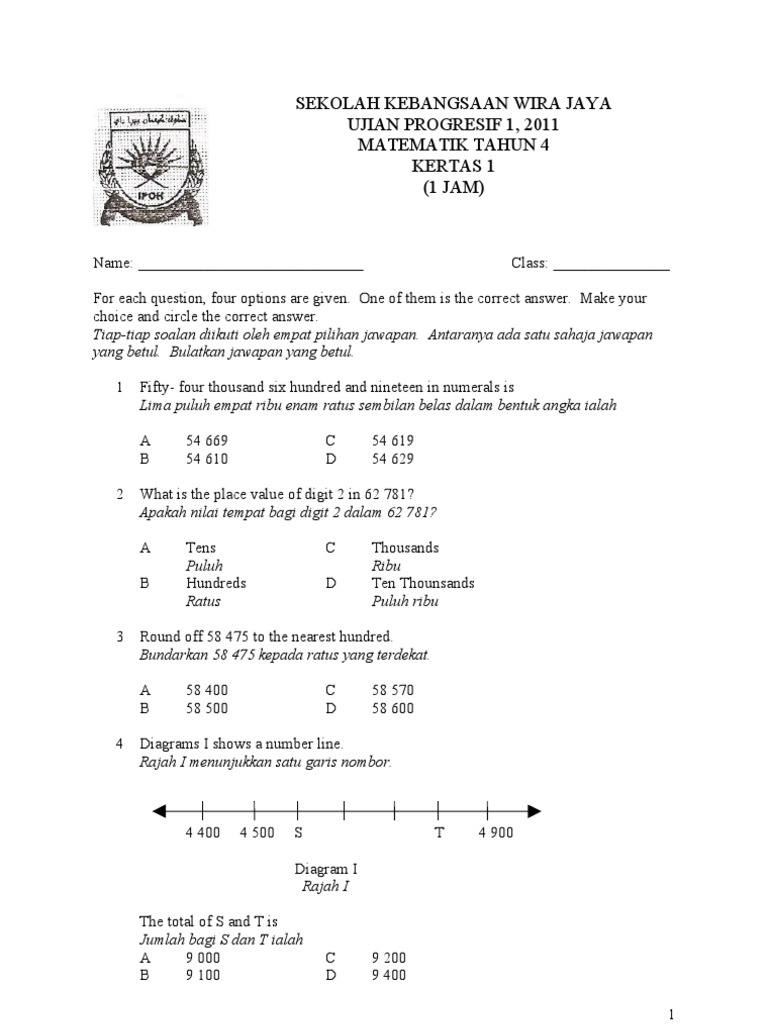 Ujian Soalan Matematik Tahun 4 2020