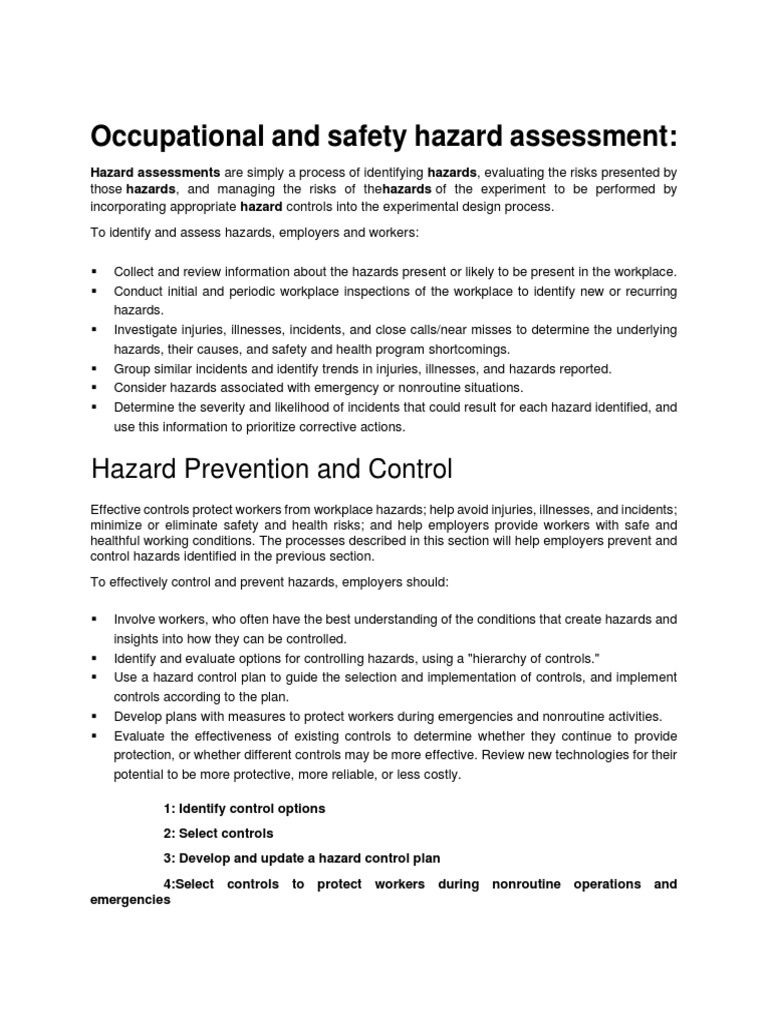 ME4 Occupational and Safety Hazard Assessment PDF Occupational