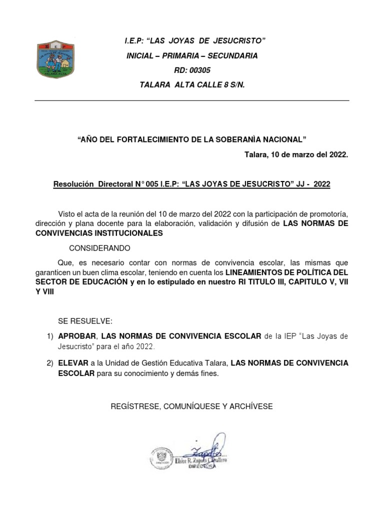 Normas de Convivencia Escolar 2022 | PDF | Salón de clases | Maestros
