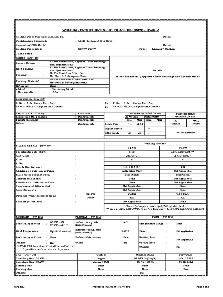 FCAW WPS for E71T-12MJ Welding | PDF | Construction | Welding