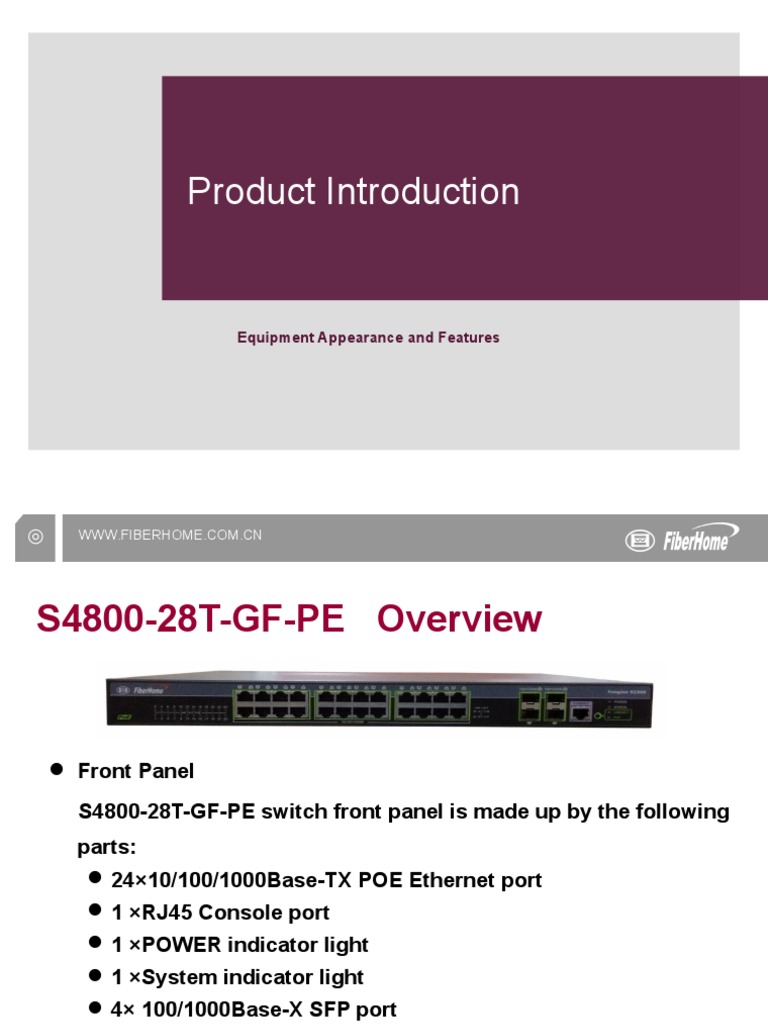 Fiberhome S4800 Switch Overview | PDF | Command Line Interface | Ethernet