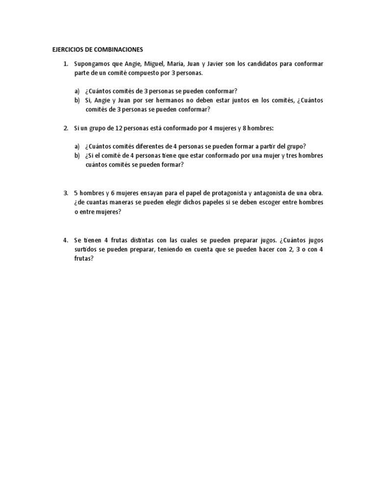 Ejercicios de Combinaciones | PDF