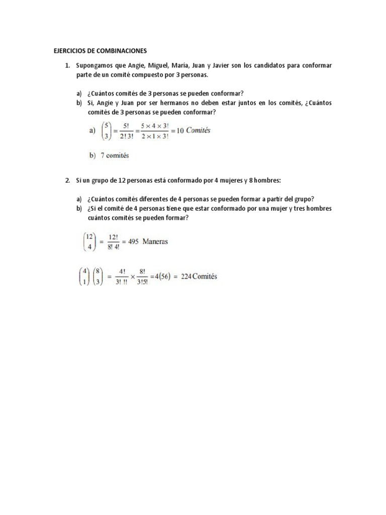 Solucion Ejercicios de Combinaciones | PDF | Crecimiento personal y ...