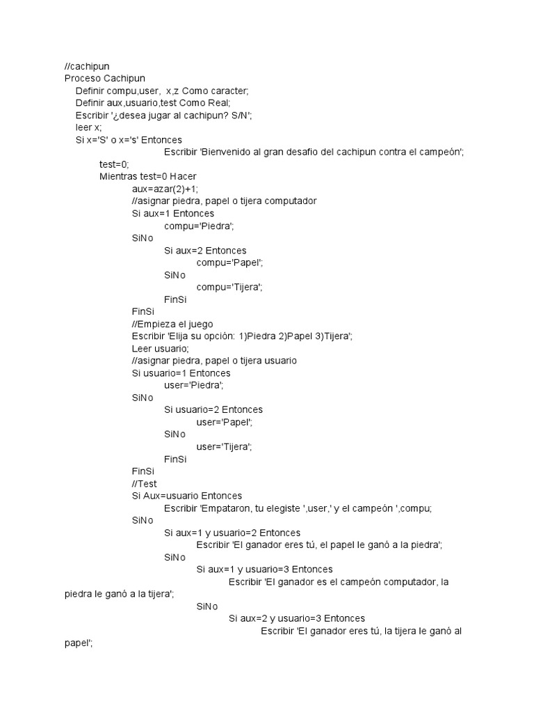 Cachipun: Juego en Pseint y Python | PDF | Informática