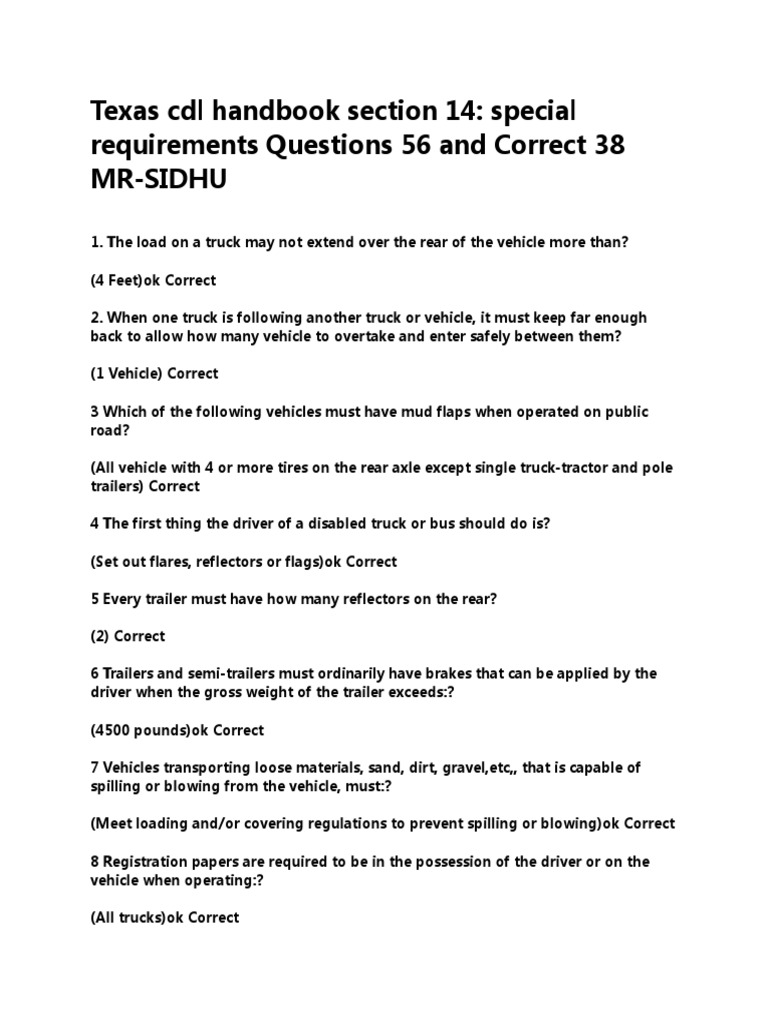 CDL Texas Commercial Rules Section 14 100 PASS PDF Truck Trailer