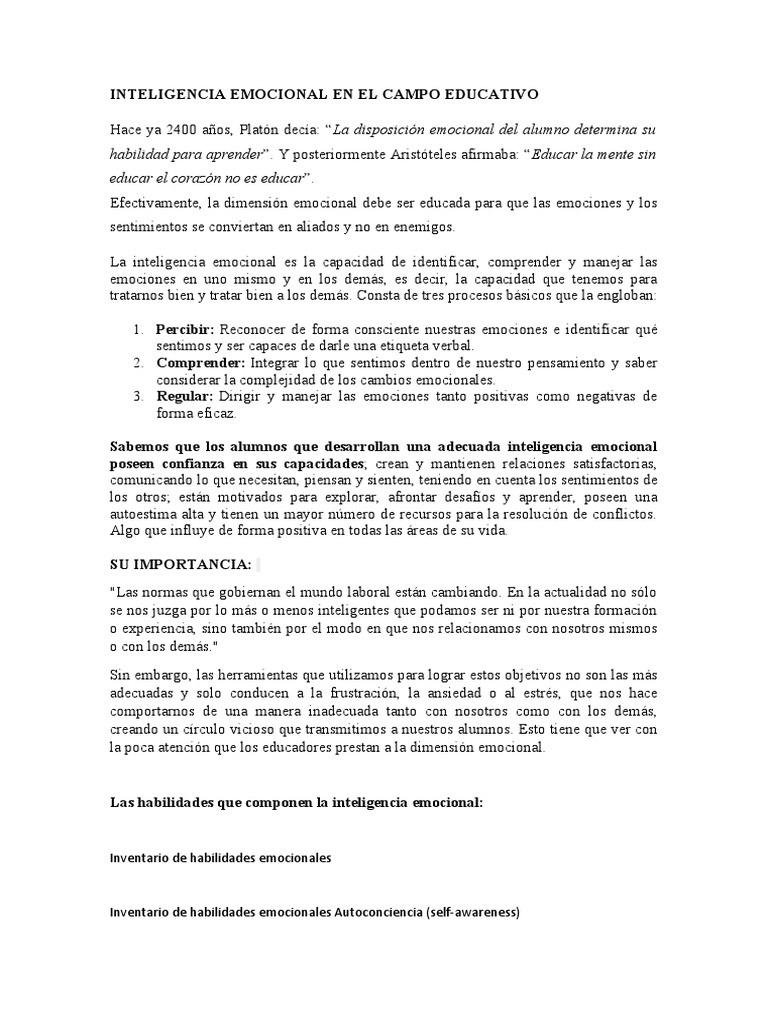 Inteligencia Emocional en Educación | PDF | Las emociones ...