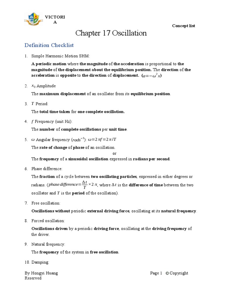Chapter 17 Oscillation Definition and Concept List PDF Resonance