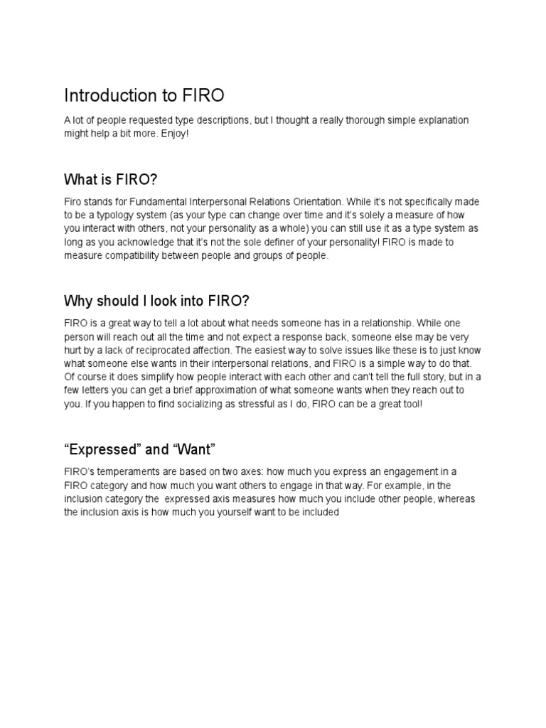 Introduction To FIRO | PDF | Temperament | Cognition