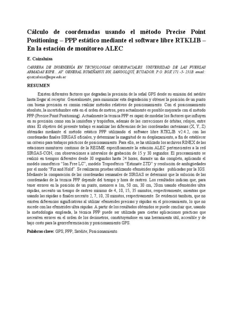 Cálculo de coordenadas con PPP y RTKLIB | PDF | Sistema de ...