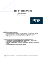 Types of Sentences: 1.mood and Modality 2. Non-Finite Verbs