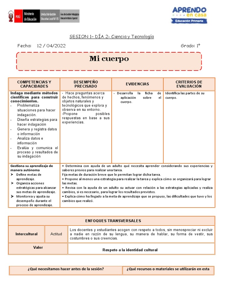 Sesion Dia 2 - CIENCIA Y TECNOLOGIA - 1° Grado Martes 12 | PDF ...