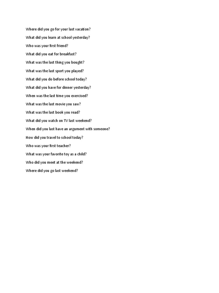 Past Simple Speaking PDF