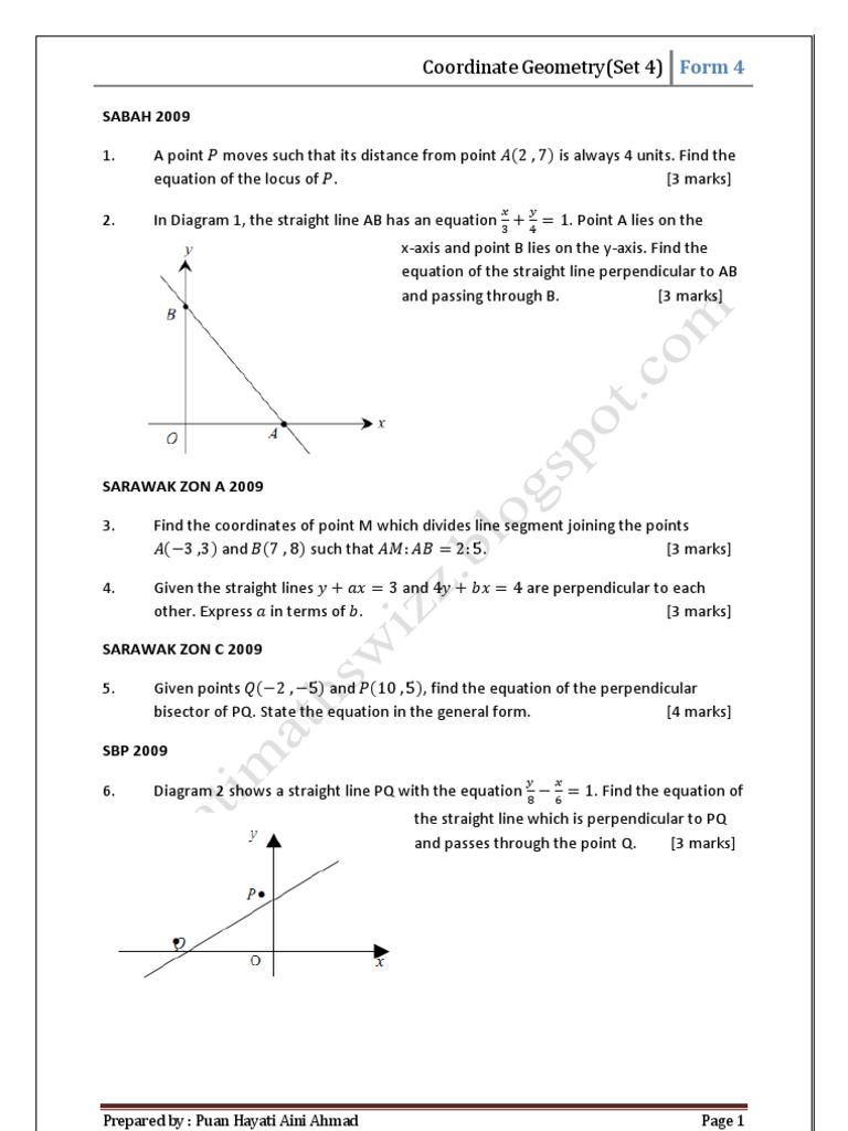 Coordinate Geometry Exercises Form 4 | PDF | Teaching Methods & Materials