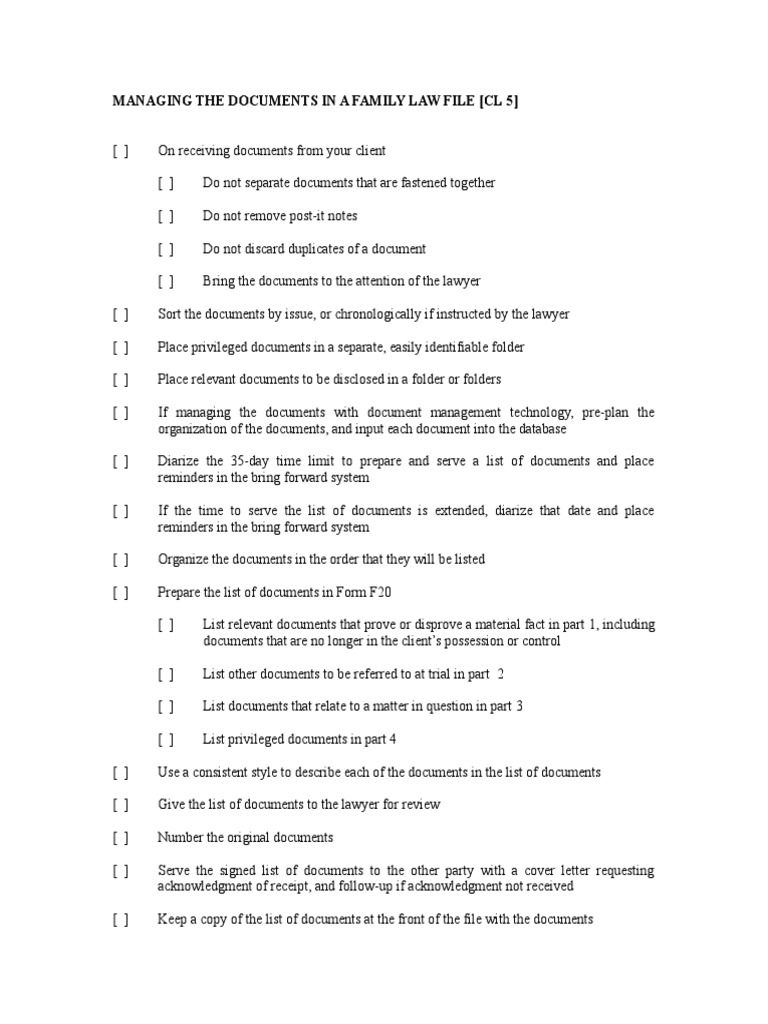 Managing The Documents in A Family Law File (CL 5) | PDF | Law