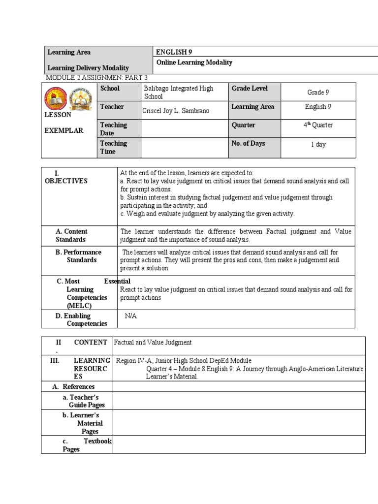 Lesson Plan in English | PDF | Learning | Behavior Modification