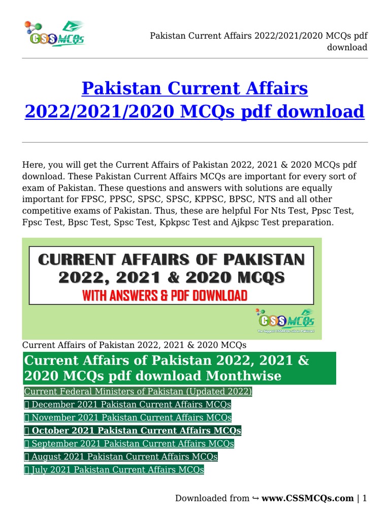 Pakistan Exam Prep: Current Affairs | PDF | Multiple Choice | Pakistan