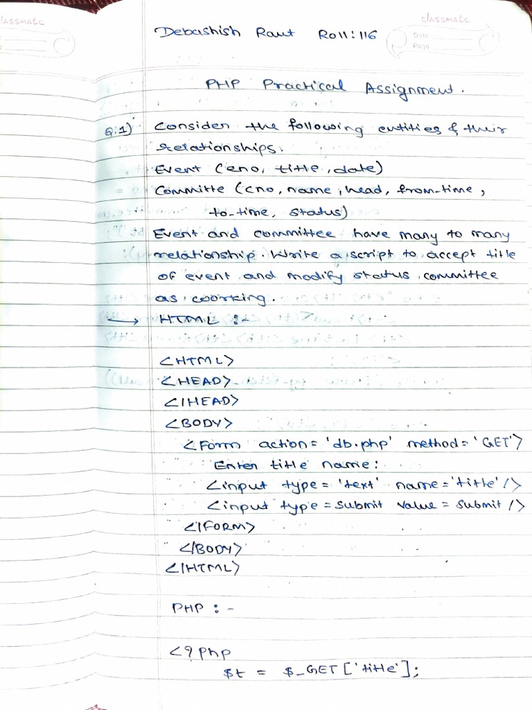 PHP Practical Assignment 10 Programs Debashish Raut Roll No 116 | PDF
