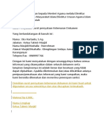 Permohonan bantuan kepada Menteri Agama melalui Direktur Jenderal Bimbingan Masyarakat Islam