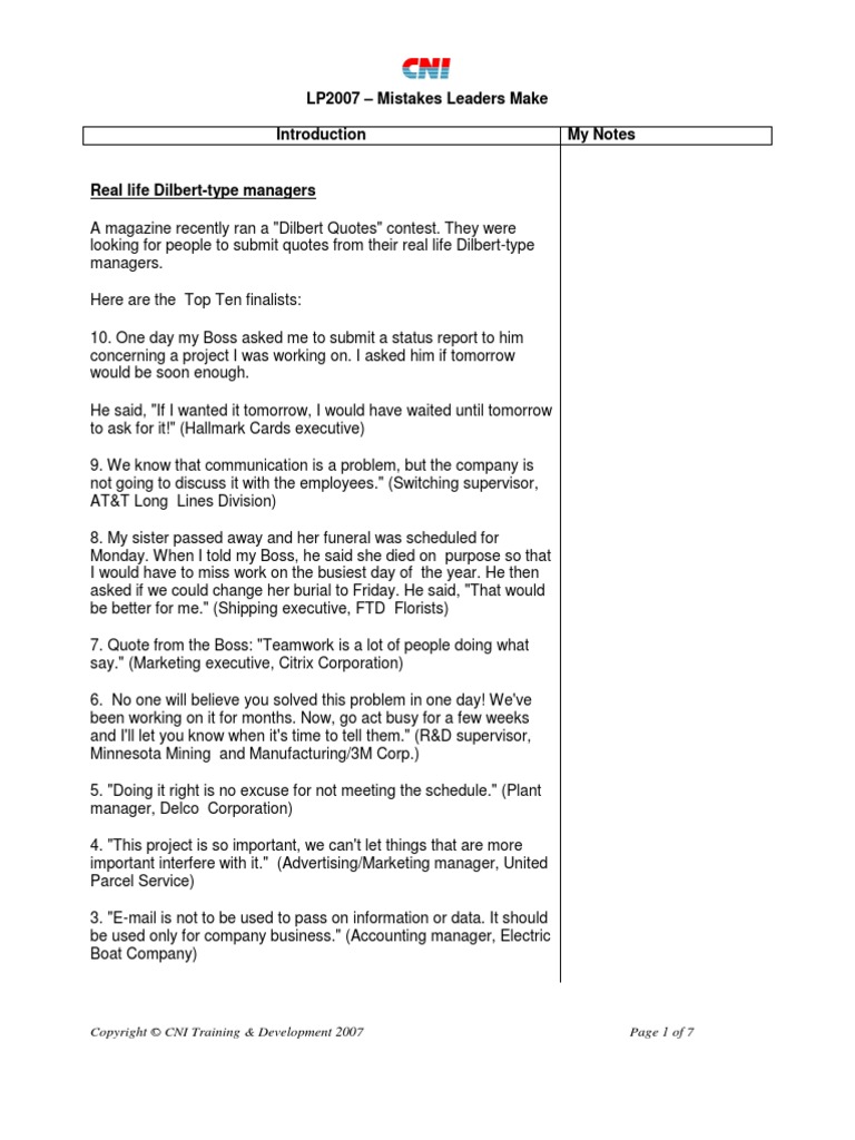 Mistakes Leaders Make | PDF | Leadership | Business