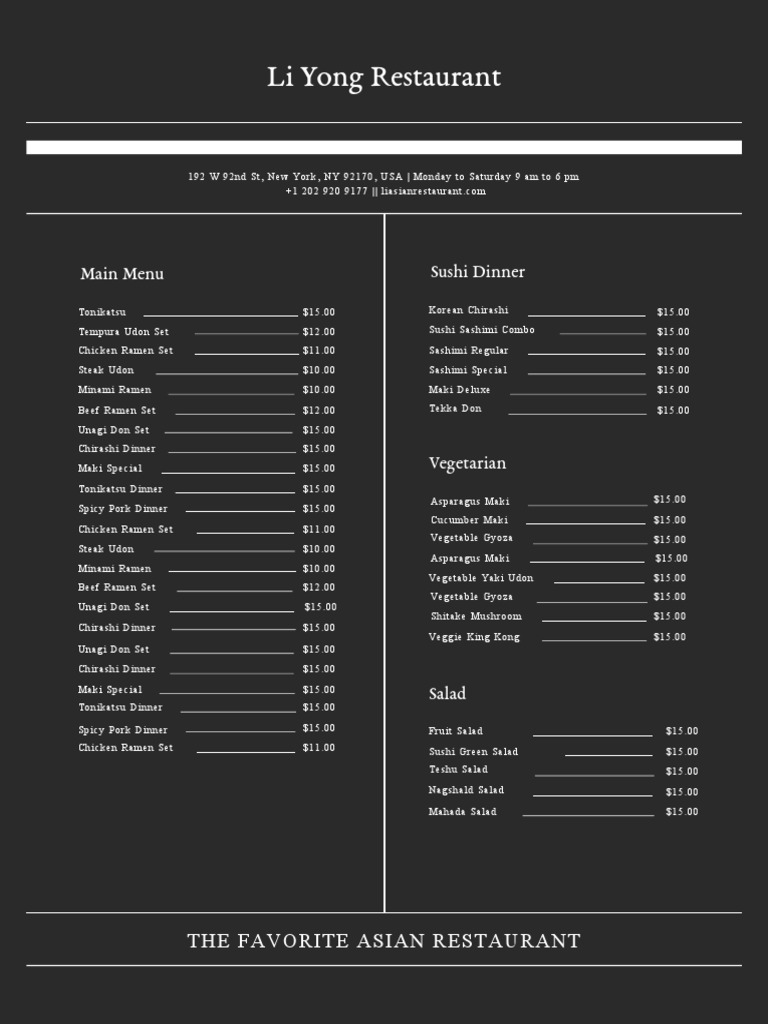 Li Yong Restaurant Menu Overview | PDF | Cuisine | East Asian Cuisine