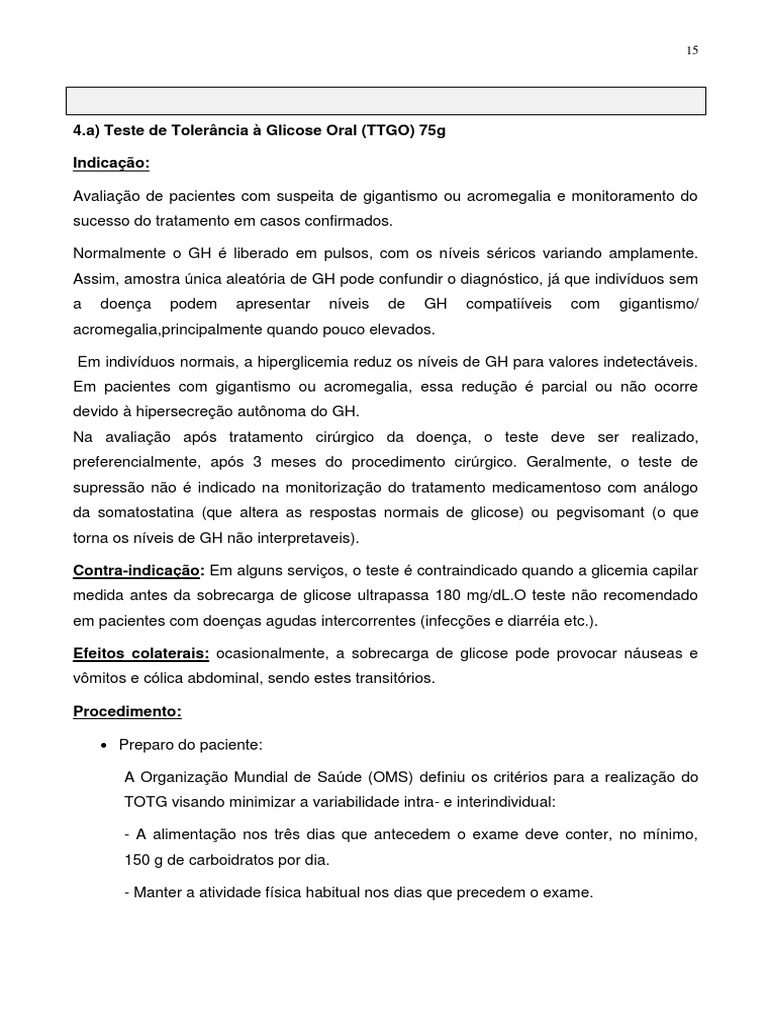 Teste de Tolerância À Glicose Oral TTGO 75g PDF Hiperglicemia Medicina Clínica