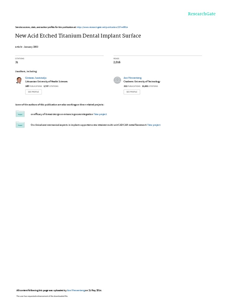 New Acid Etched Titanium Dental Implant Surface Download Free PDF