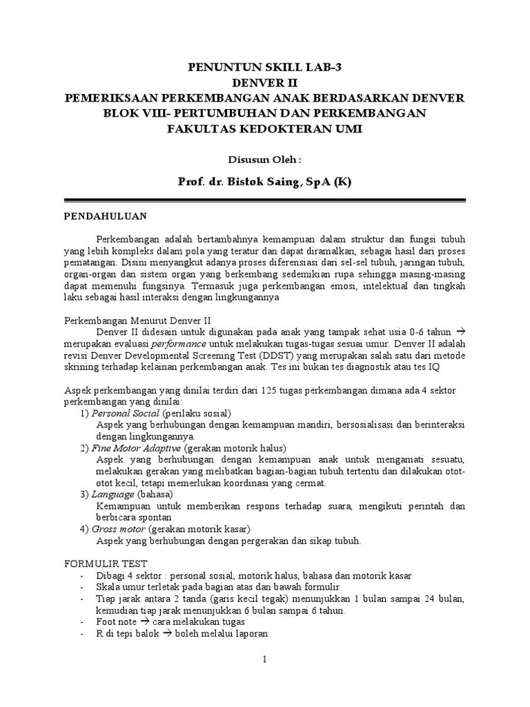 Panduan Penggunaan Denver II untuk Anak | PDF