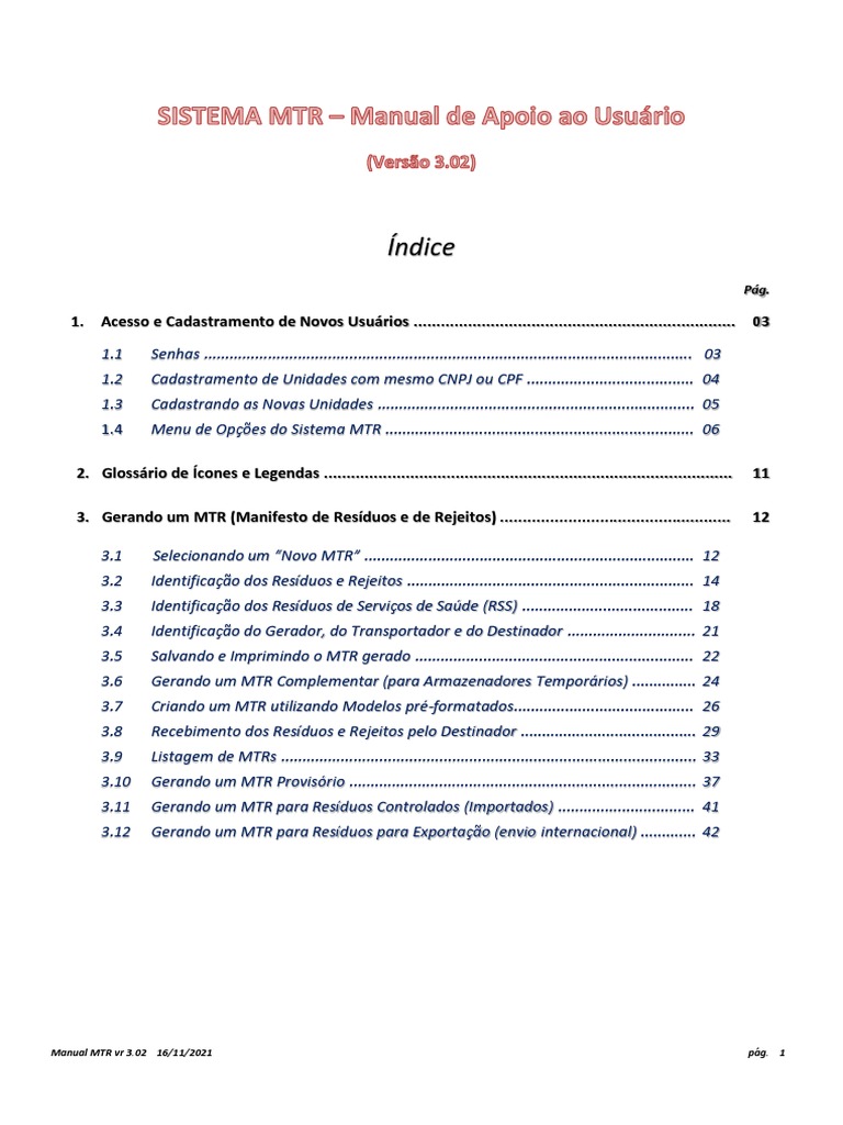 Manual do Sistema MTR: Acesso e Cadastro | PDF | Desperdício | Código ...